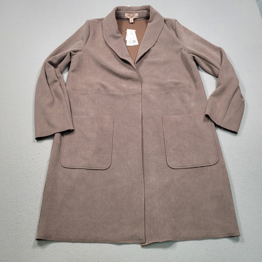Philosophy Republic Clothing Pebble Stone Open Front Faux Leather Coat L Brown‎